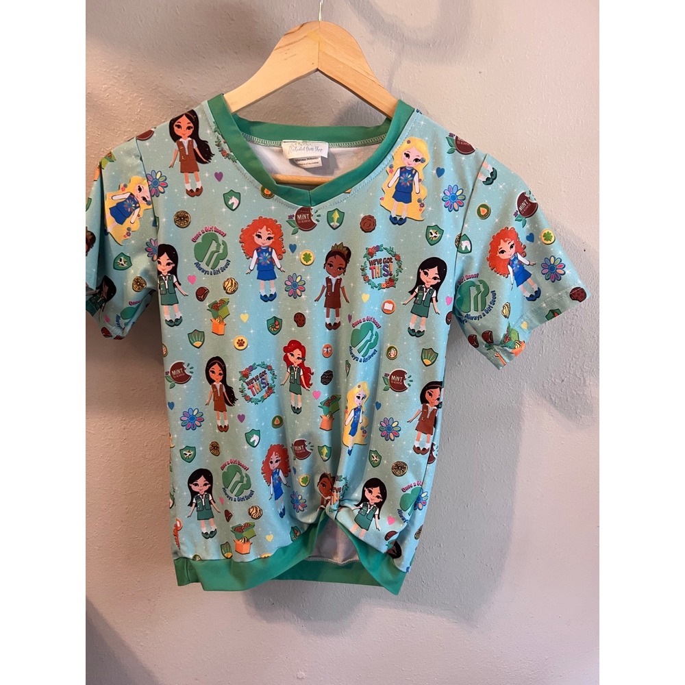 Girl Scout Cookie Print V Neck Twist Waist Top
Mint Green Custom
Novelty Shirt